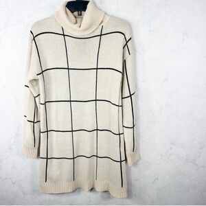 SHEIN Cream and Black Checkered Turtleneck Dress